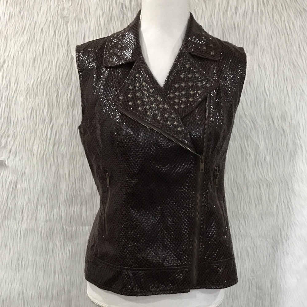 Cristina V brown faux snake studded rocker vest size medium